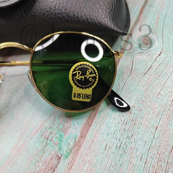 New Ray-Ban Round Metal Classic 3447 Authentic Dark green lenses with gold frame main image 7
